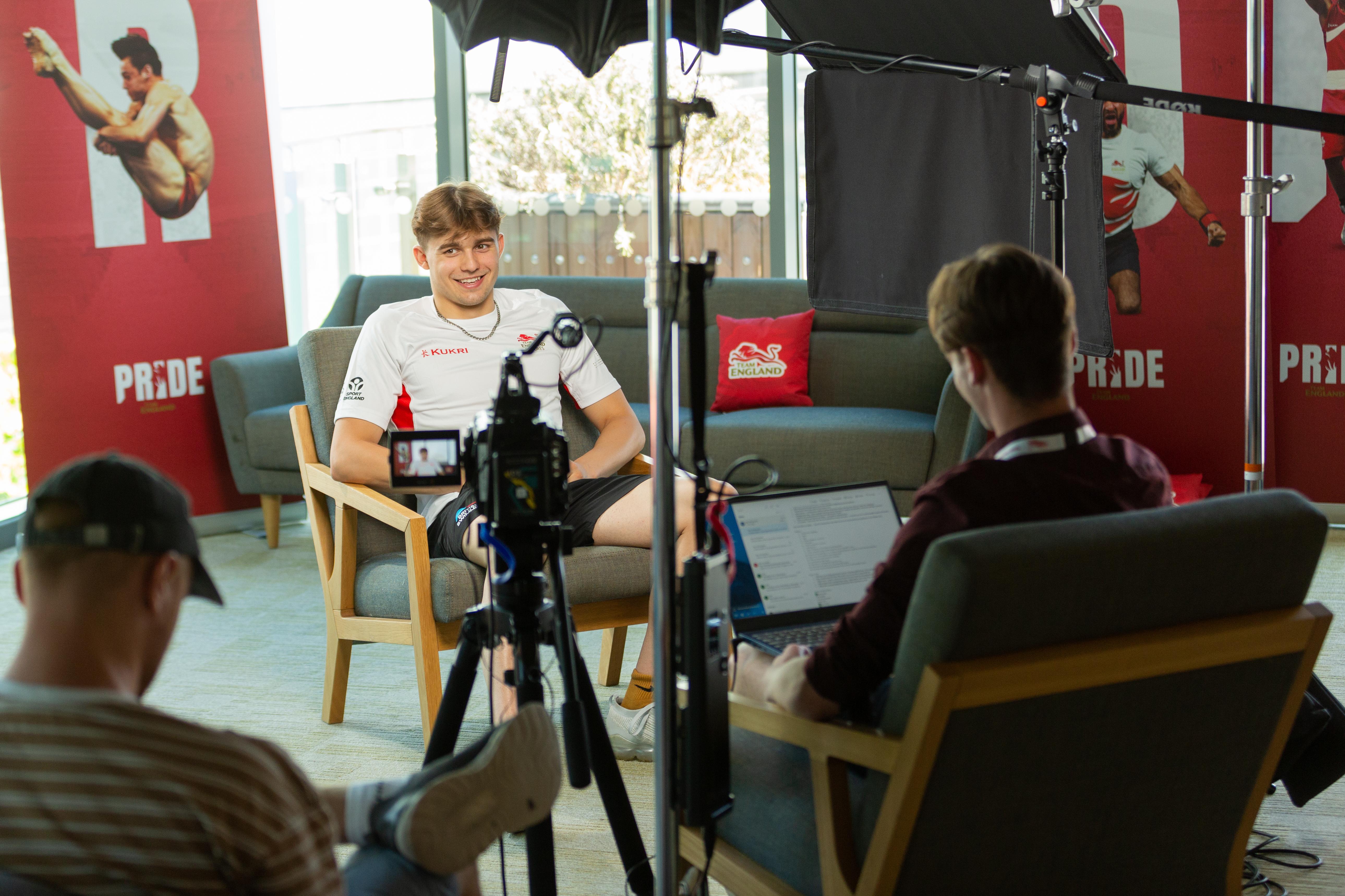 Athlete being interviewed for PR training session